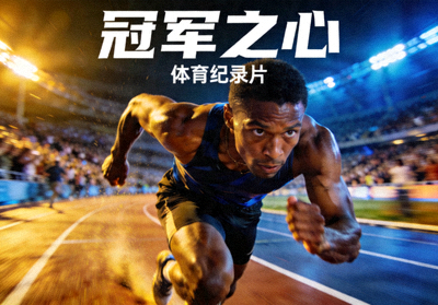 体育纪录片《冠军之心》封面，运动员在赛场上拼搏瞬间